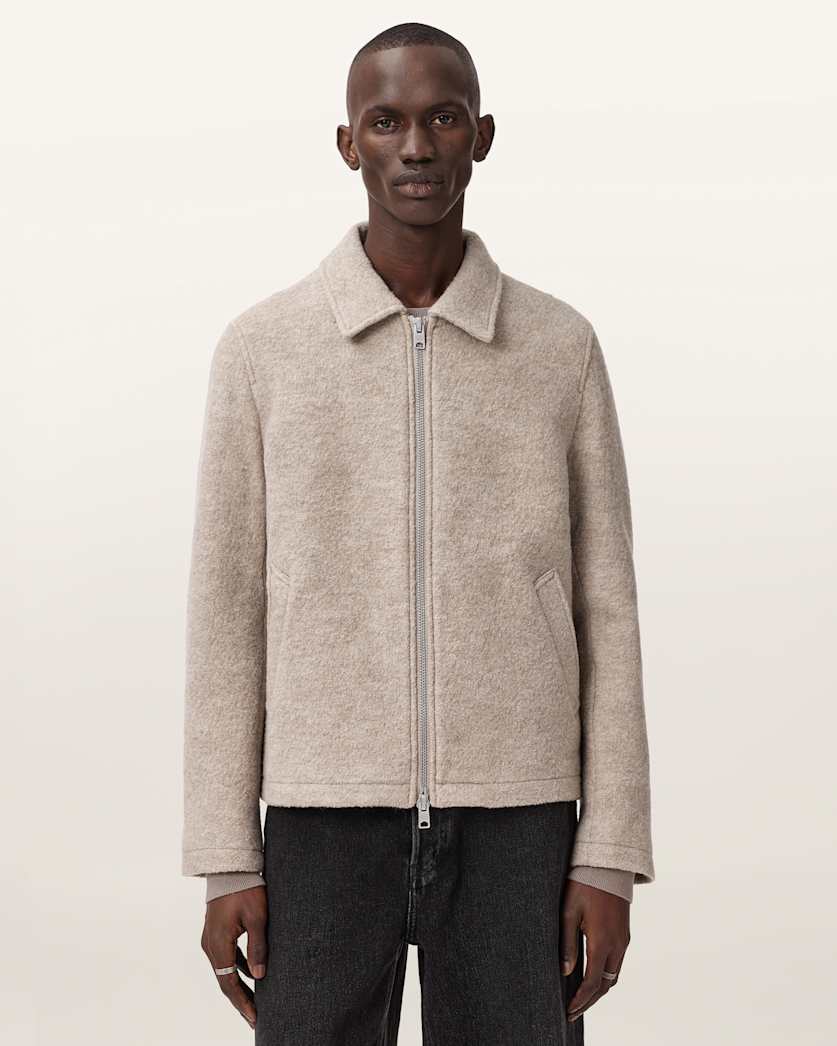 AllSaints Celeste Cropped Wool Jacket Charcoal Grey