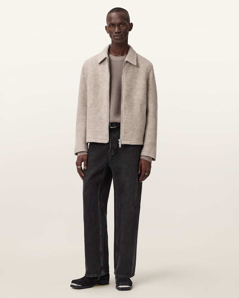 AllSaints Celeste Cropped Wool Jacket Charcoal Grey