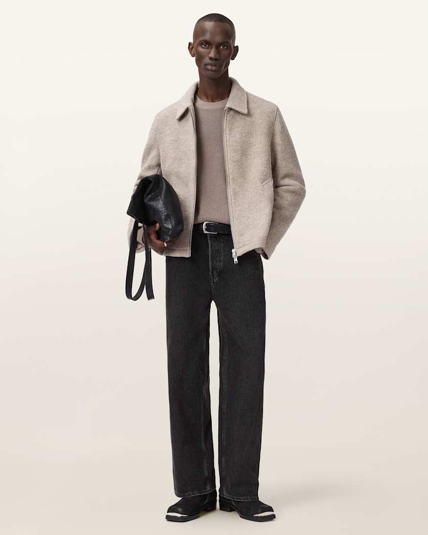 AllSaints Celeste Cropped Wool Jacket Charcoal Grey