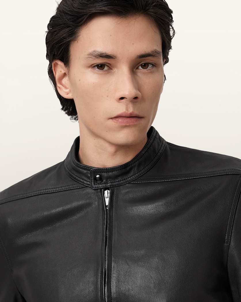 AllSaints Holt Slim Fit Leather Jacket Black