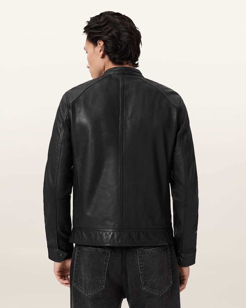 AllSaints Holt Slim Fit Leather Jacket Black