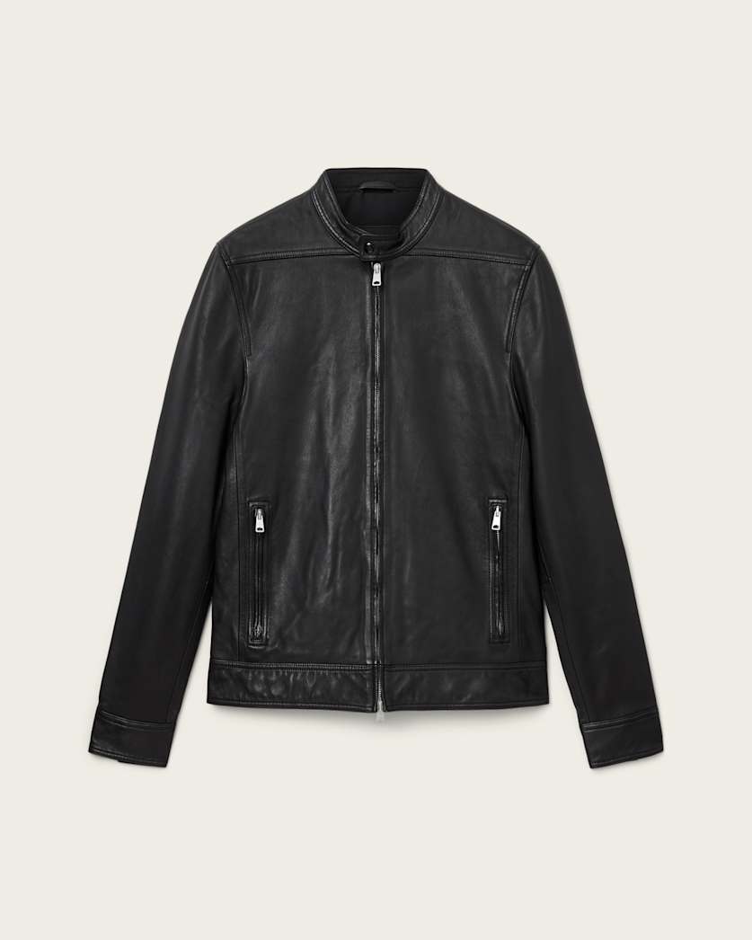 AllSaints Holt Slim Fit Leather Jacket Black