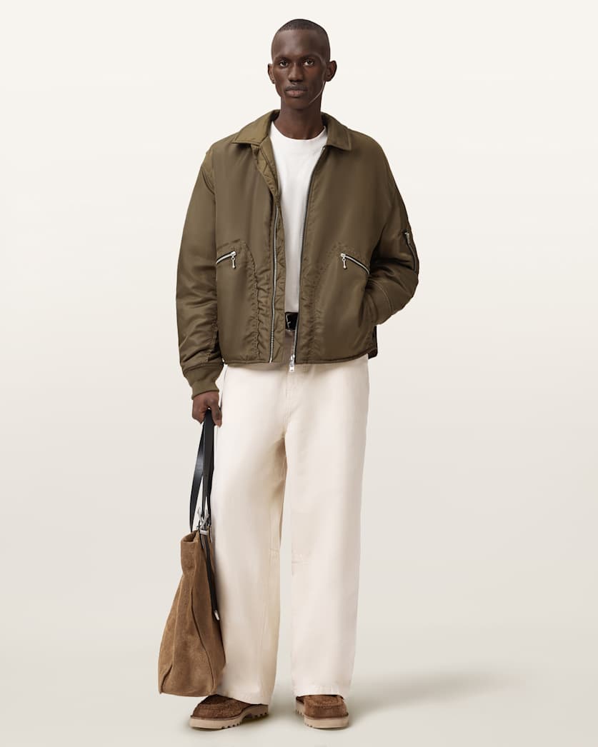 AllSaints Fallon Bomber Jacket Khaki Brown