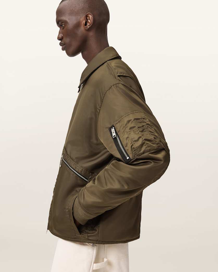 AllSaints Fallon Bomber Jacket Khaki Brown