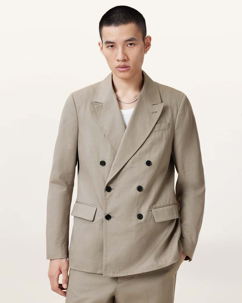 AllSaints Newton Double Breasted Relaxed Blazer Stone Grey
