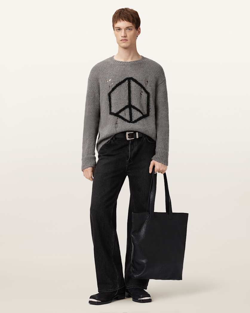 AllSaints Message Oversized Wool Sweater Gunmetal Grey
