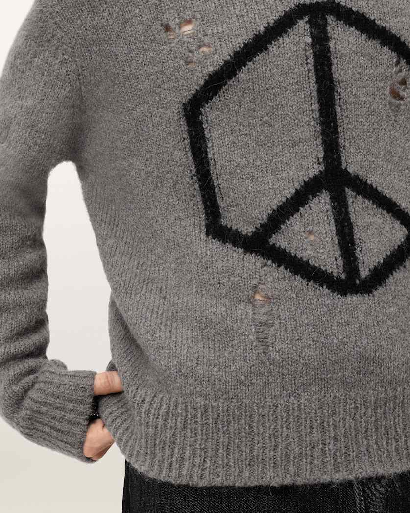 AllSaints Message Oversized Wool Sweater Gunmetal Grey