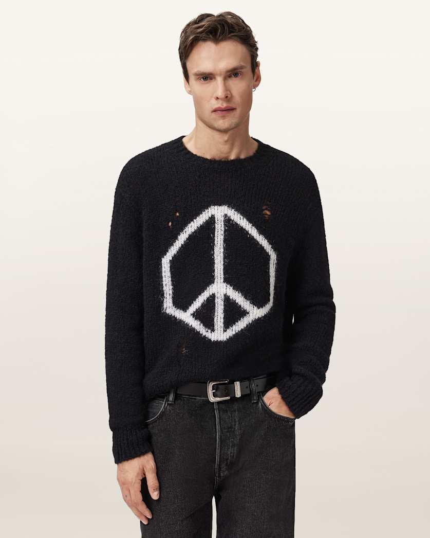 AllSaints Message Oversized Wool Sweater Gunmetal Grey