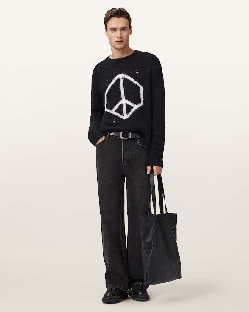 AllSaints Message Oversized Wool Sweater Gunmetal Grey