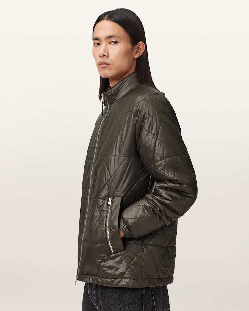 AllSaints Tribex Shine Quilted Jacket Forest Green