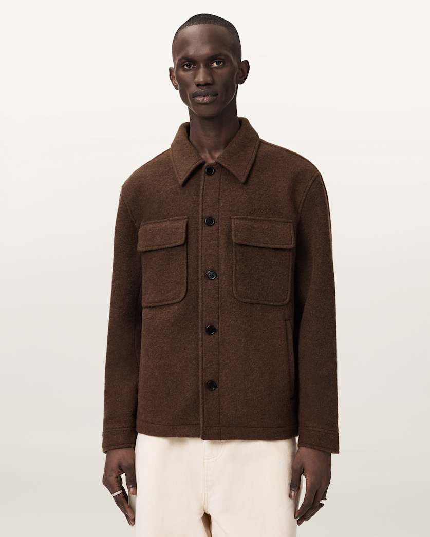AllSaints Cayson Wool Blend Jacket Cider Brown