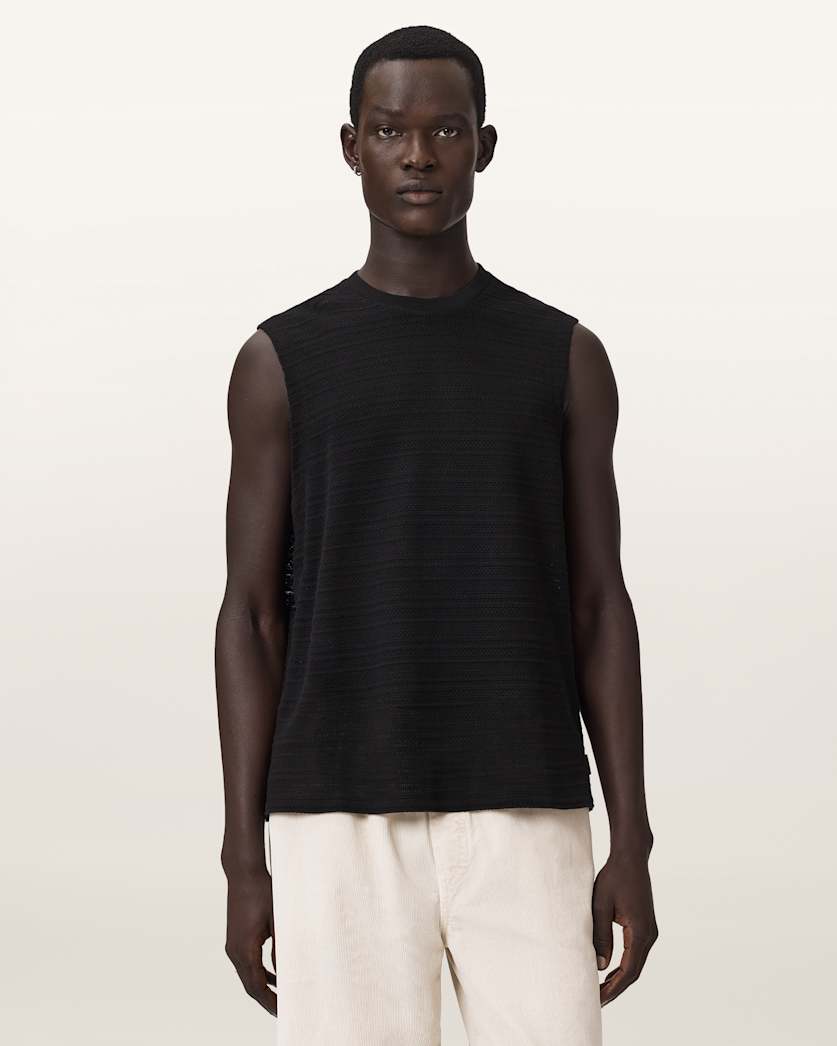 AllSaints Cove Sleeveless Crew Neck Cotton T Shirt Jet Black