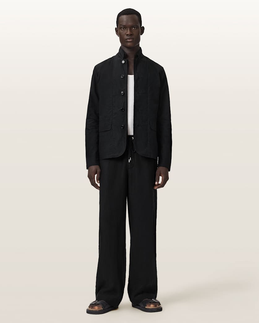 AllSaints Leat Slim Fit Double Breasted Blazer Black