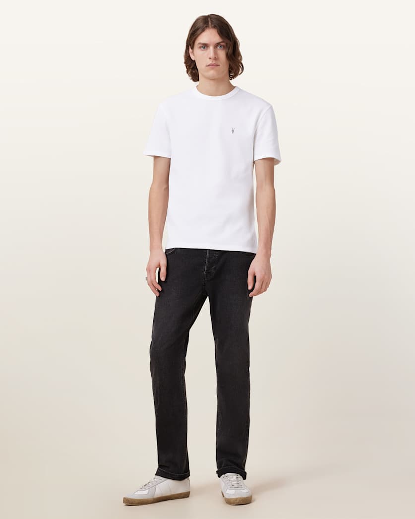 AllSaints Ellis Waffle Texture Crew Neck Ramskull T Shirt Chalk White