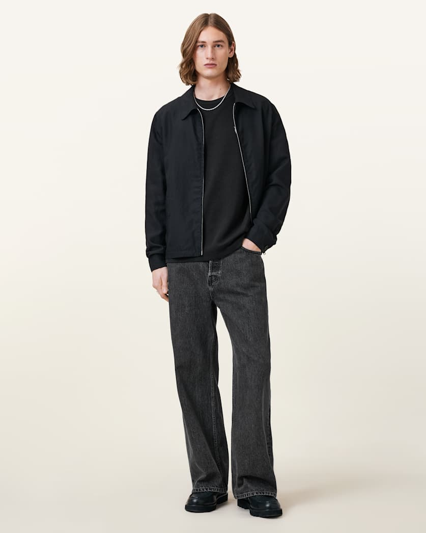 AllSaints Ellis Waffle Texture Crew Neck Ramskull T Shirt Chalk White