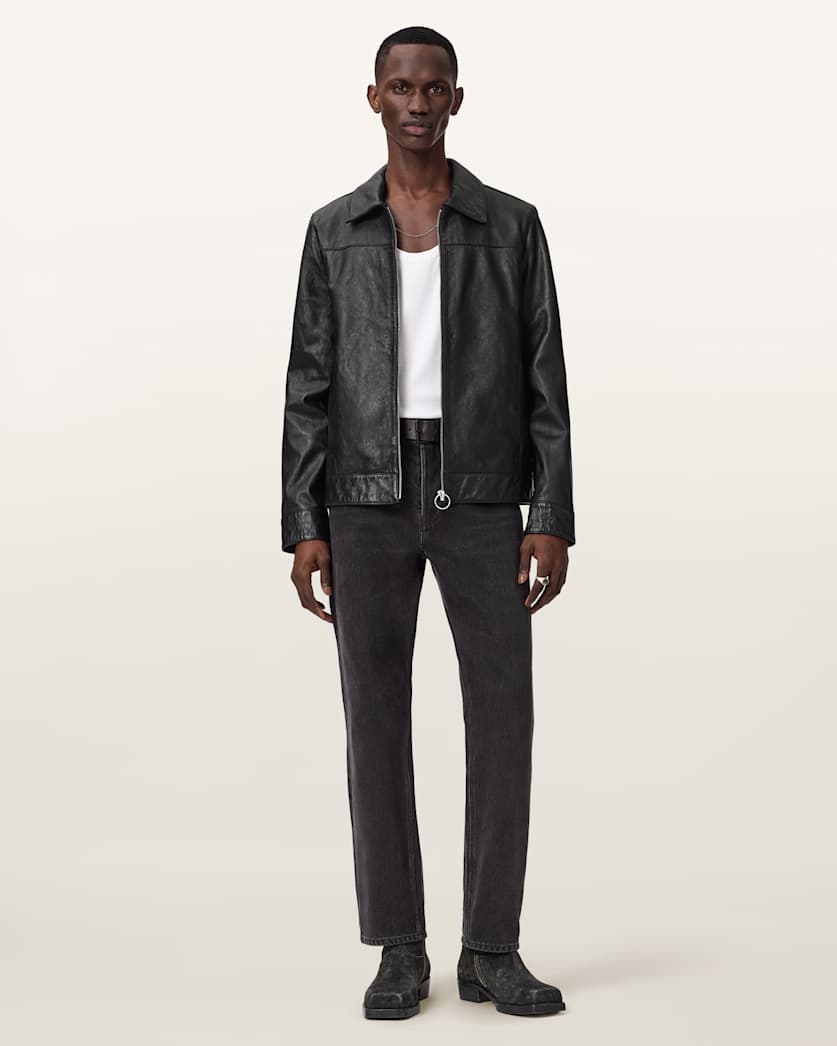 AllSaints Alkan Zip Up Two Tone Leather Jacket Oxblood Red