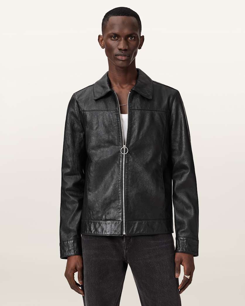 AllSaints Alkan Zip Up Two Tone Leather Jacket Oxblood Red