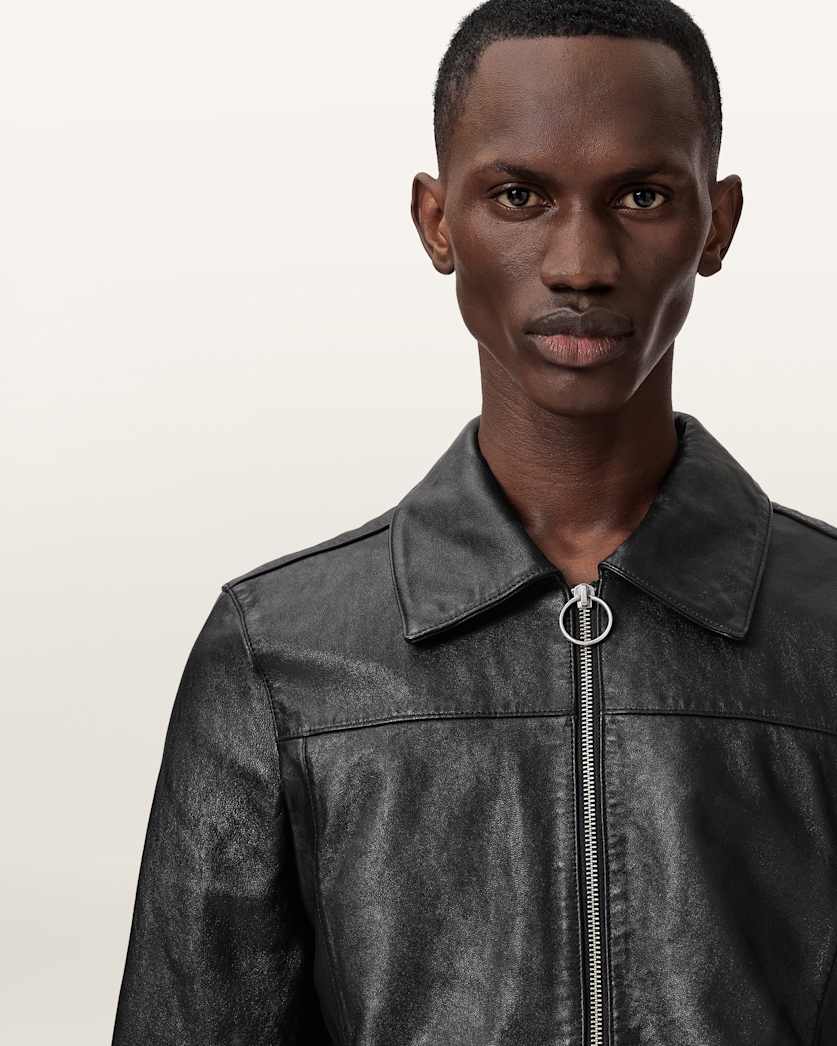 AllSaints Alkan Zip Up Two Tone Leather Jacket Oxblood Red