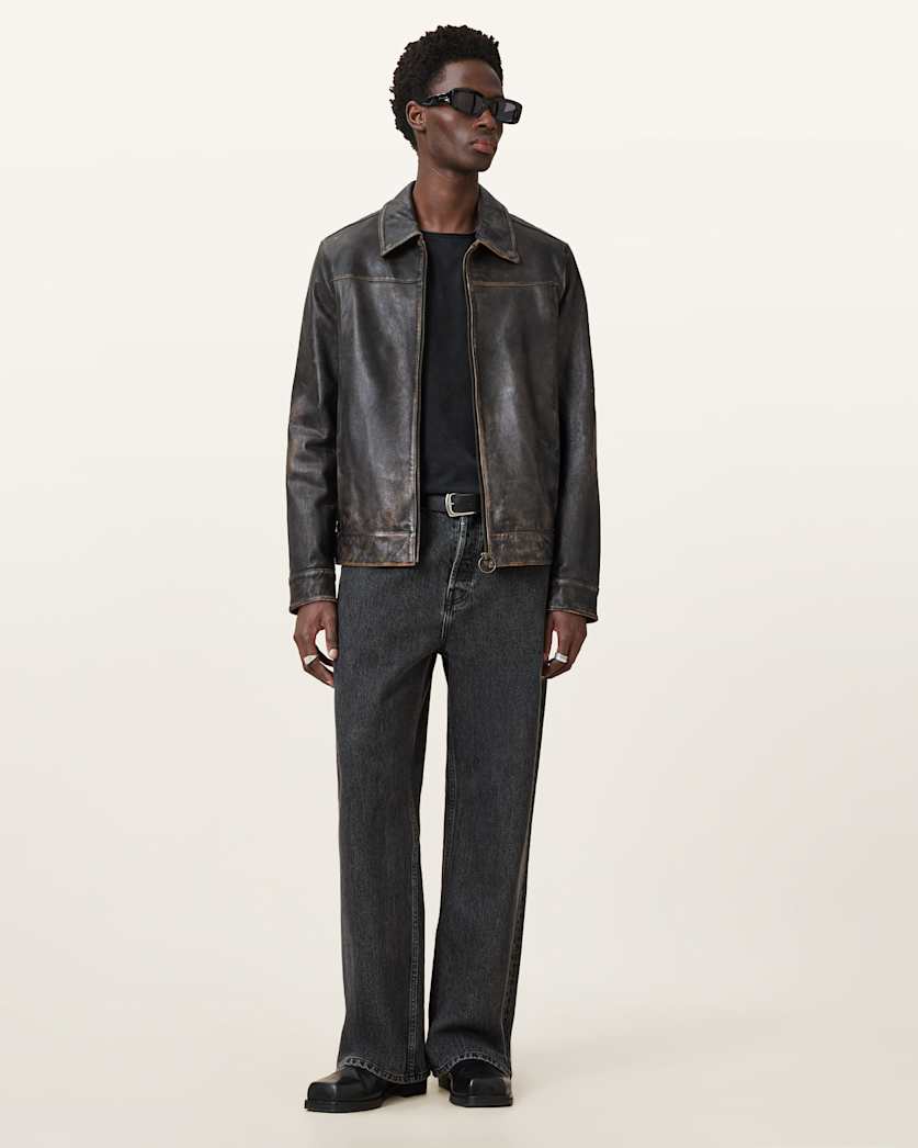 AllSaints Alkan Zip Up Two Tone Leather Jacket Oxblood Red