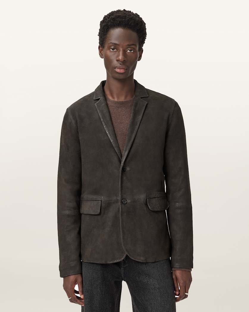 AllSaints Monet Waxed Suede Blazer Dune Brown