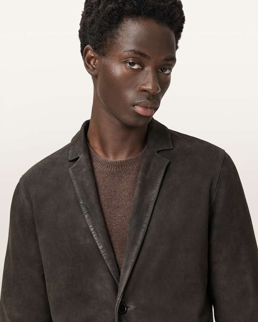 AllSaints Monet Waxed Suede Blazer Dune Brown