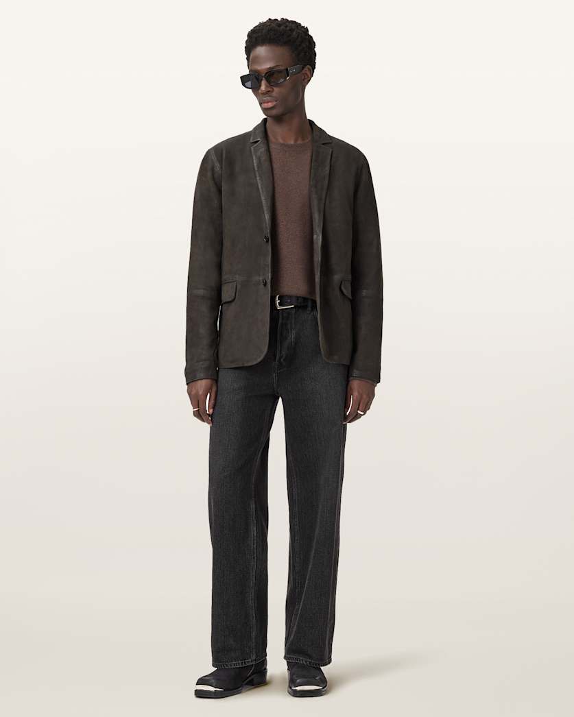 AllSaints Monet Waxed Suede Blazer Dune Brown