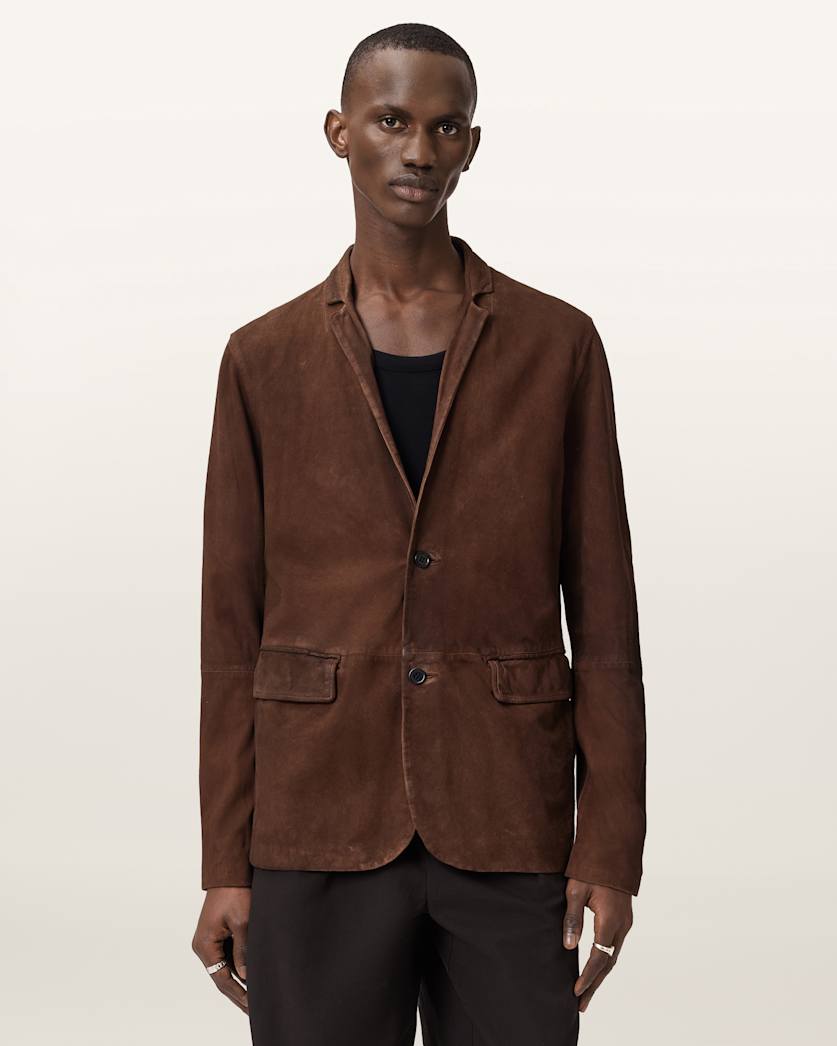 AllSaints Monet Waxed Suede Blazer Dune Brown