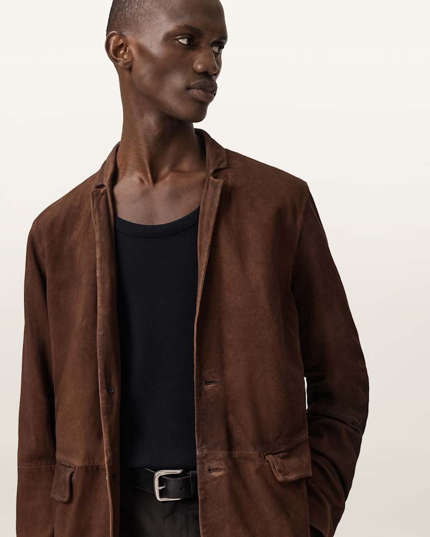 AllSaints Monet Waxed Suede Blazer Dune Brown