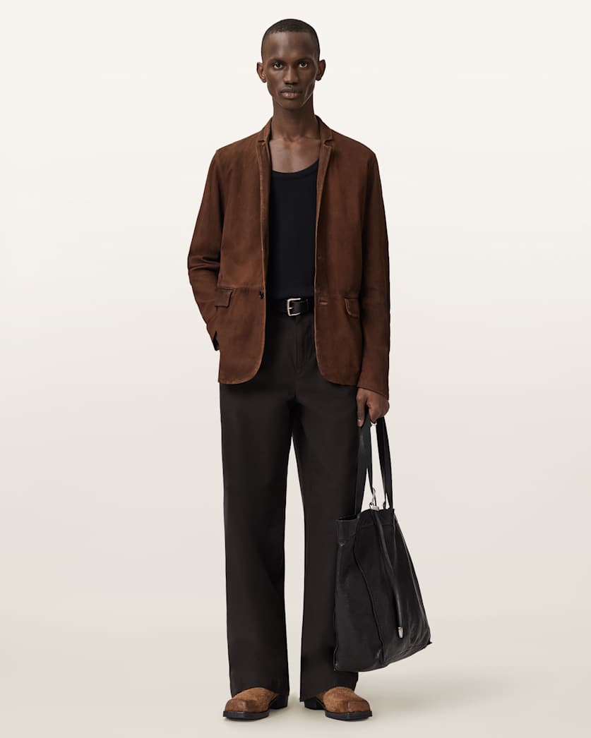AllSaints Monet Waxed Suede Blazer Dune Brown