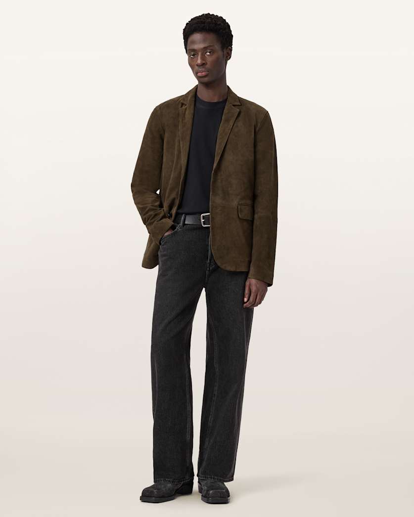 AllSaints Monet Waxed Suede Blazer Dune Brown