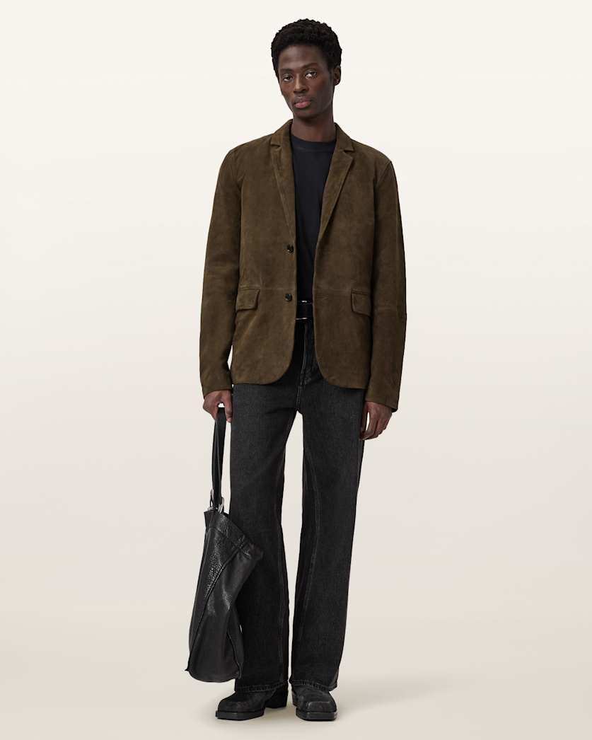 AllSaints Monet Waxed Suede Blazer Dune Brown