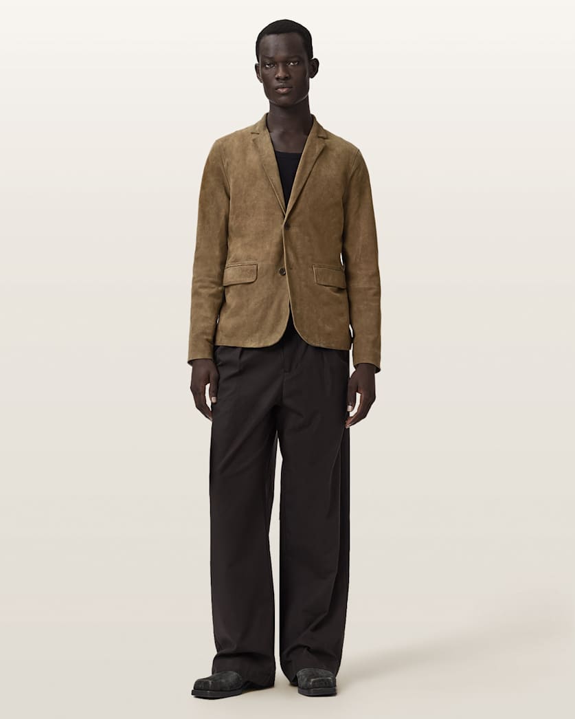 AllSaints Monet Waxed Suede Blazer Dune Brown