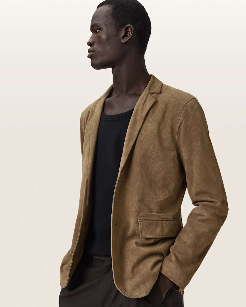 AllSaints Monet Waxed Suede Blazer Dune Brown