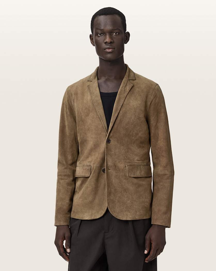 AllSaints Monet Waxed Suede Blazer Dune Brown