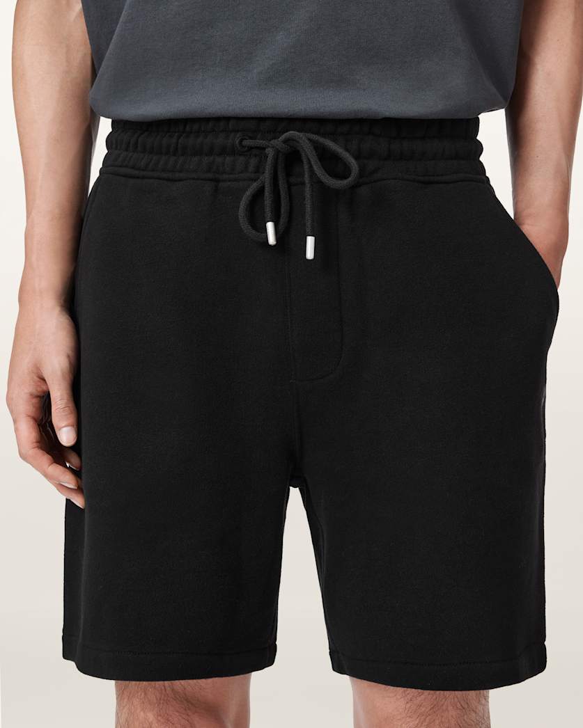 AllSaints Asher Straight Fit Ramskull Sweat Shorts Jet Black