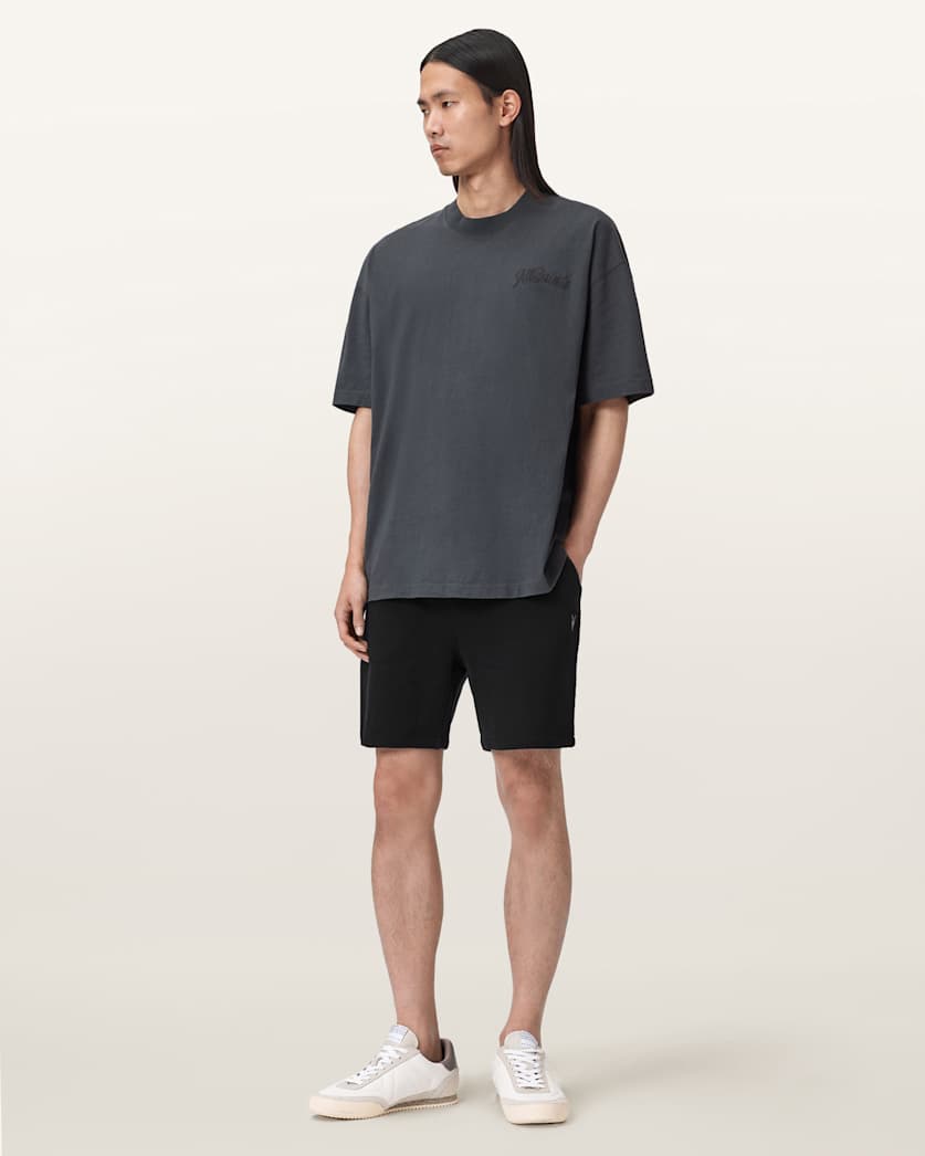 AllSaints Asher Straight Fit Ramskull Sweat Shorts Jet Black