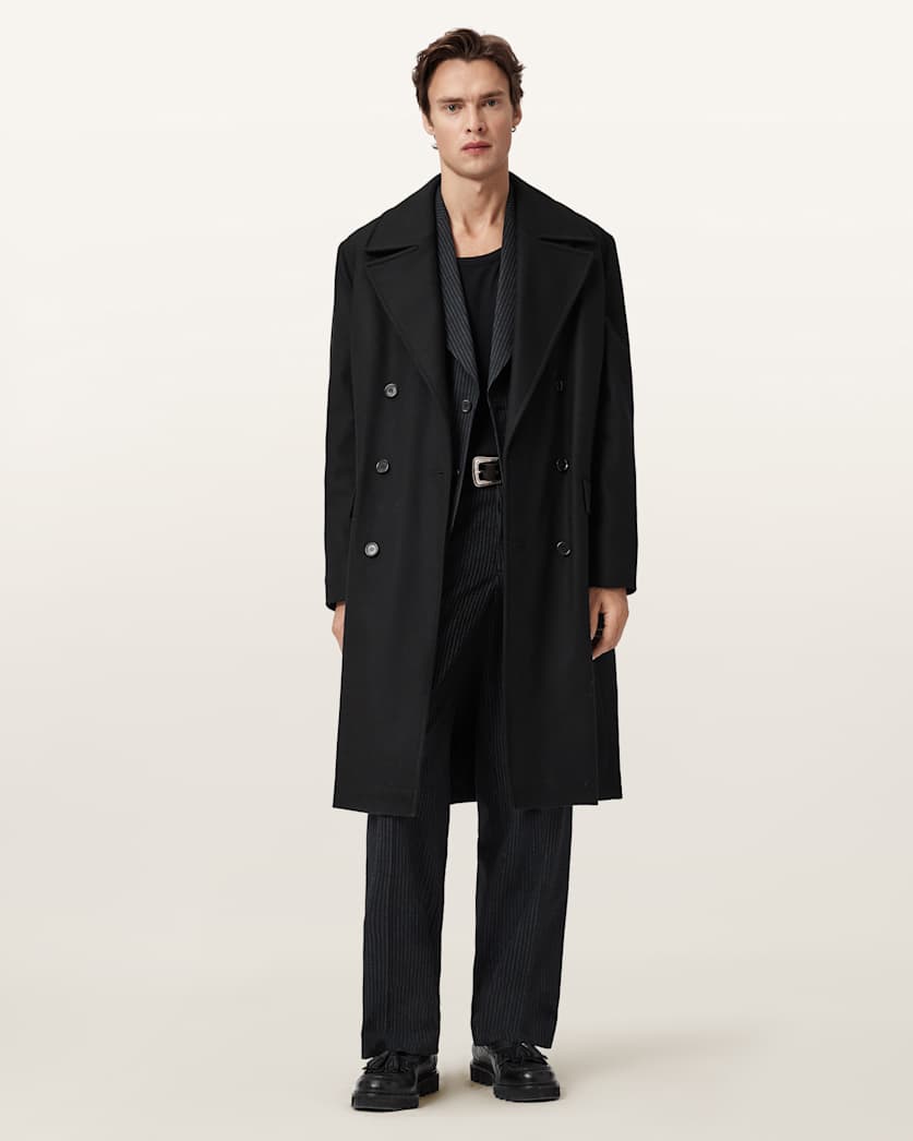 AllSaints Curran Relaxed Fit Wool Coat Black