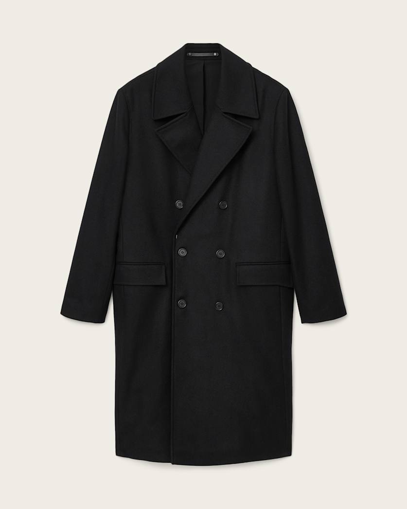 AllSaints Curran Relaxed Fit Wool Coat Black