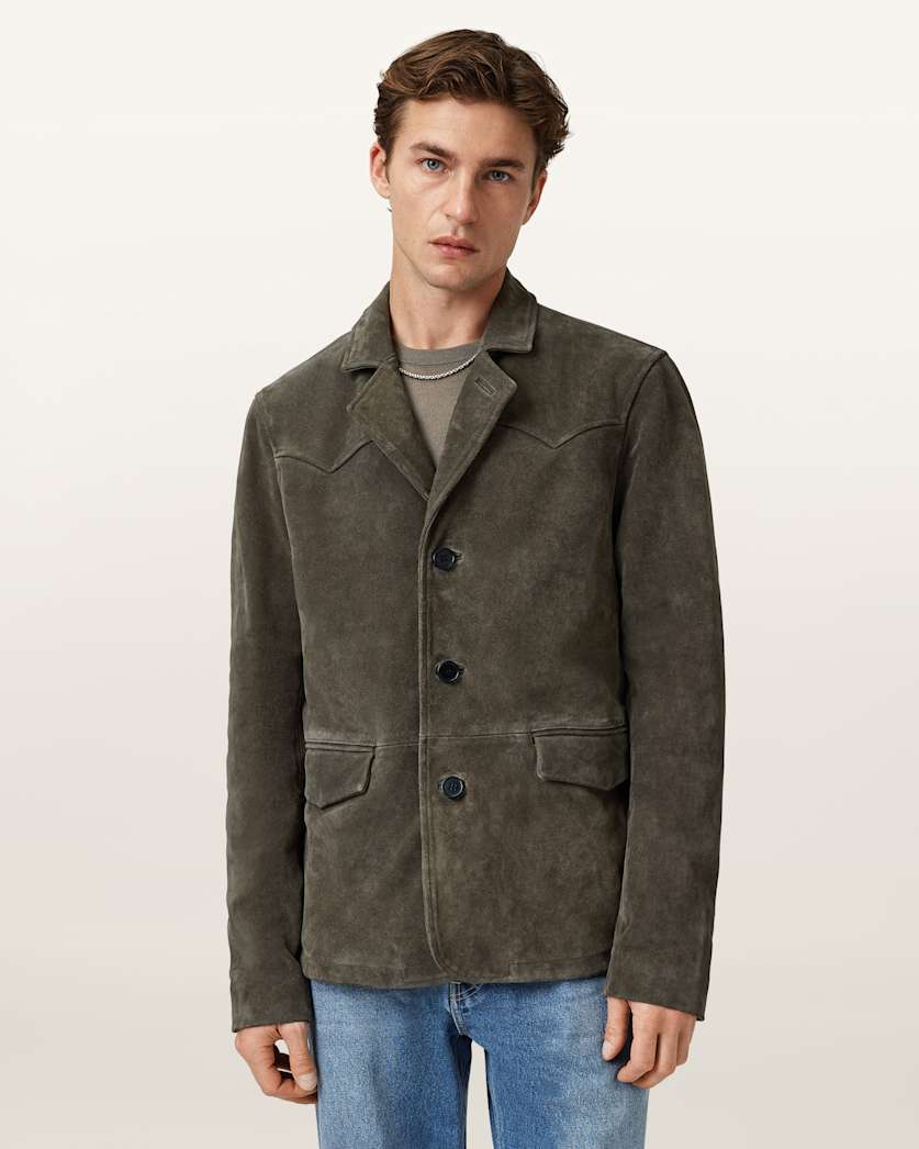 AllSaints Hornett Suede Blazer Gull Brown