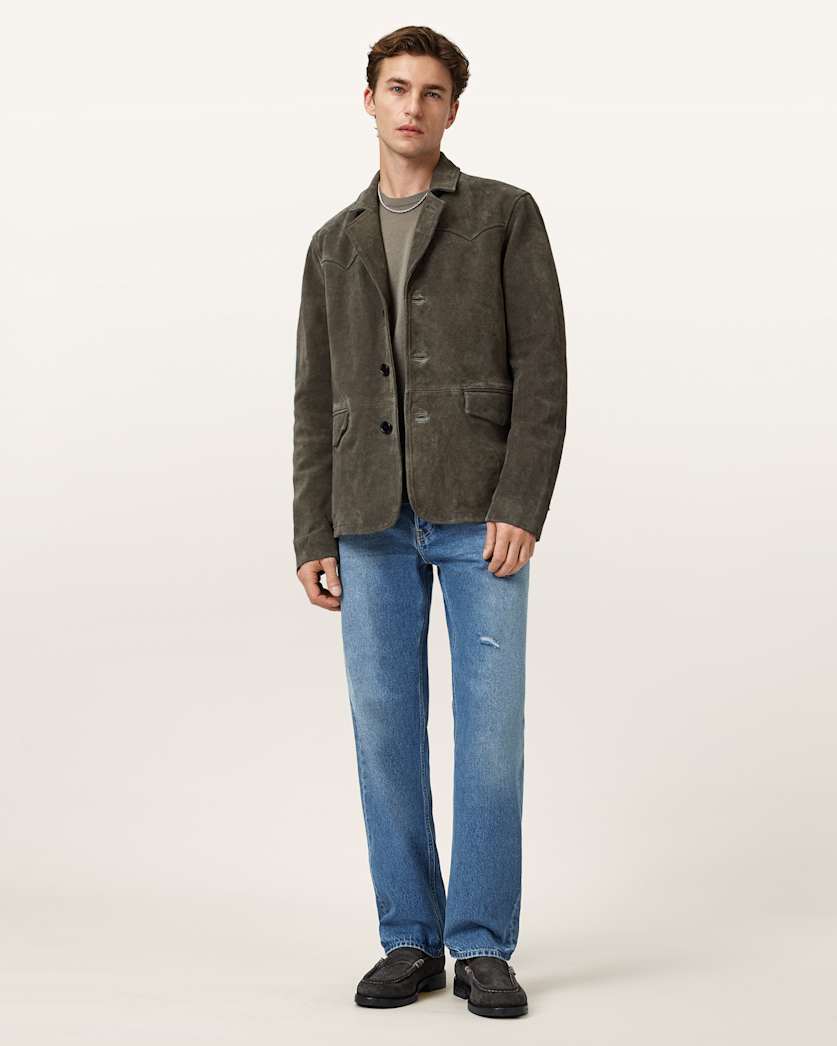 AllSaints Hornett Suede Blazer Gull Brown