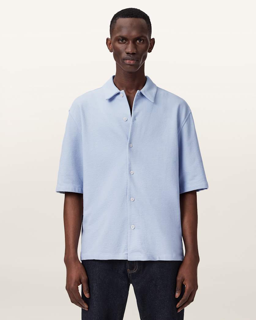 AllSaints Stallone Oversized Short Sleeve Shirt Villa Blue