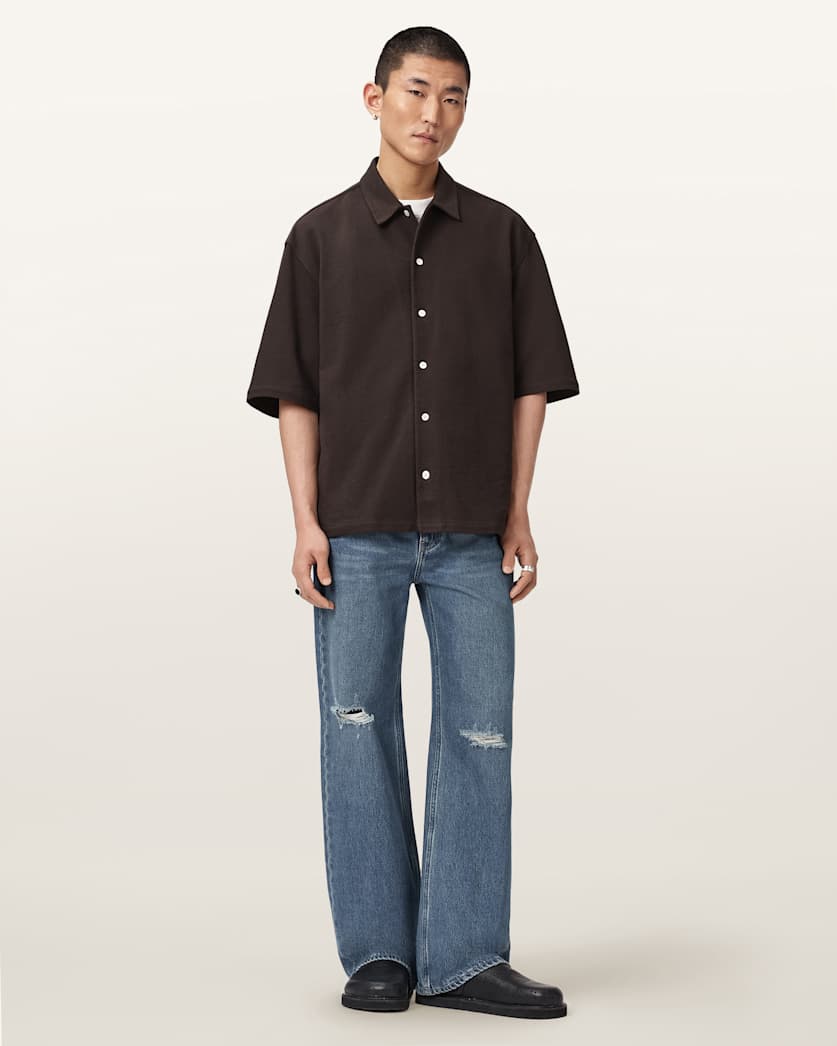 AllSaints Stallone Oversized Short Sleeve Shirt Villa Blue