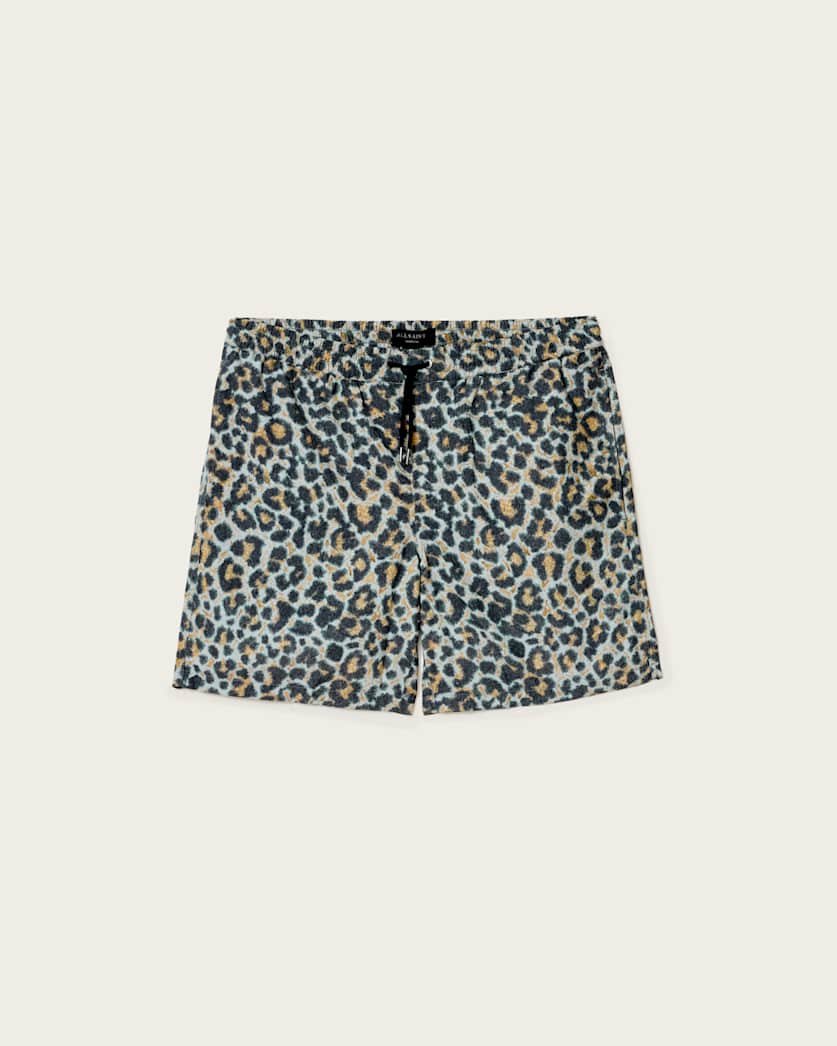AllSaints Silesia Leopard Print Slim Fit Swim Shorts Clouded Grey