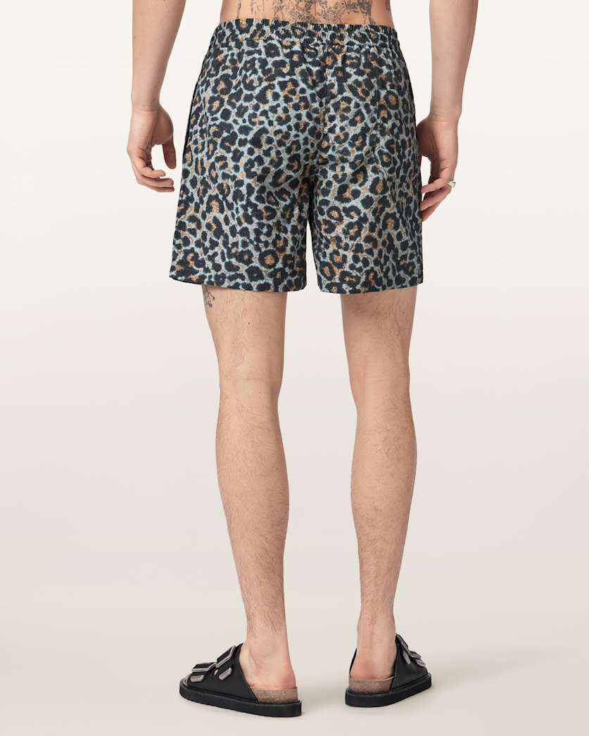 AllSaints Silesia Leopard Print Slim Fit Swim Shorts Clouded Grey