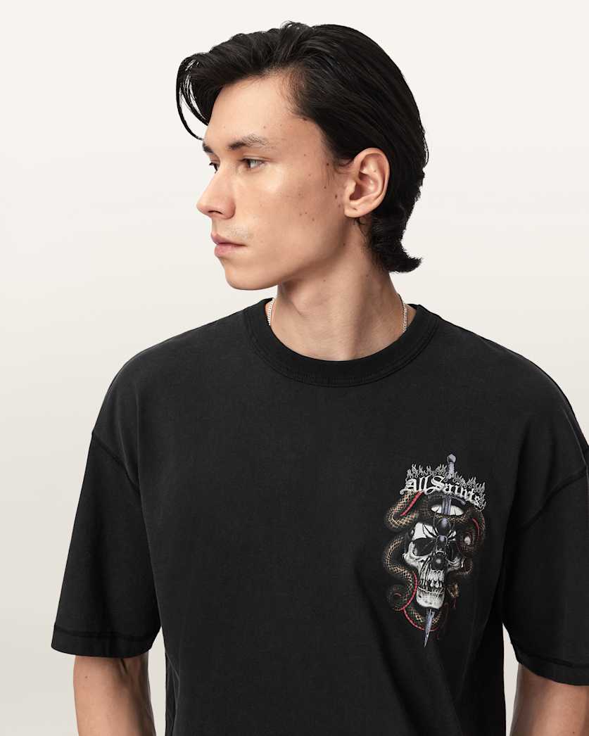 AllSaints Araknid Short Sleeve Boxy Graphic T Shirt Washed Black