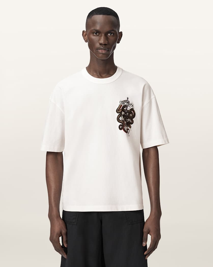 AllSaints Araknid Short Sleeve Boxy Graphic T Shirt Washed Black