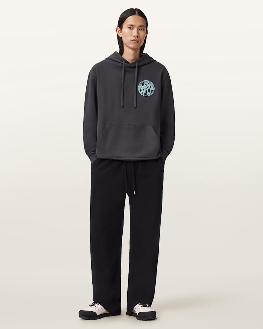AllSaints Distortion Graphic Hoodie Washed Black/Blue