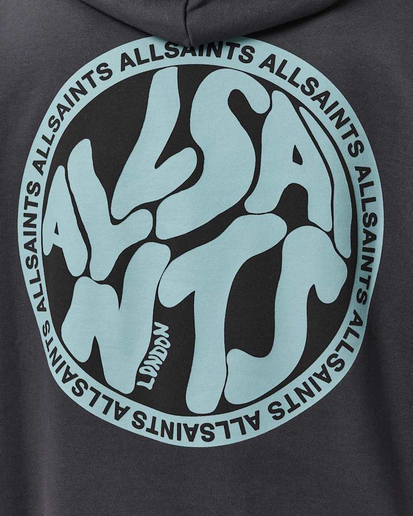 AllSaints Distortion Graphic Hoodie Washed Black/Blue
