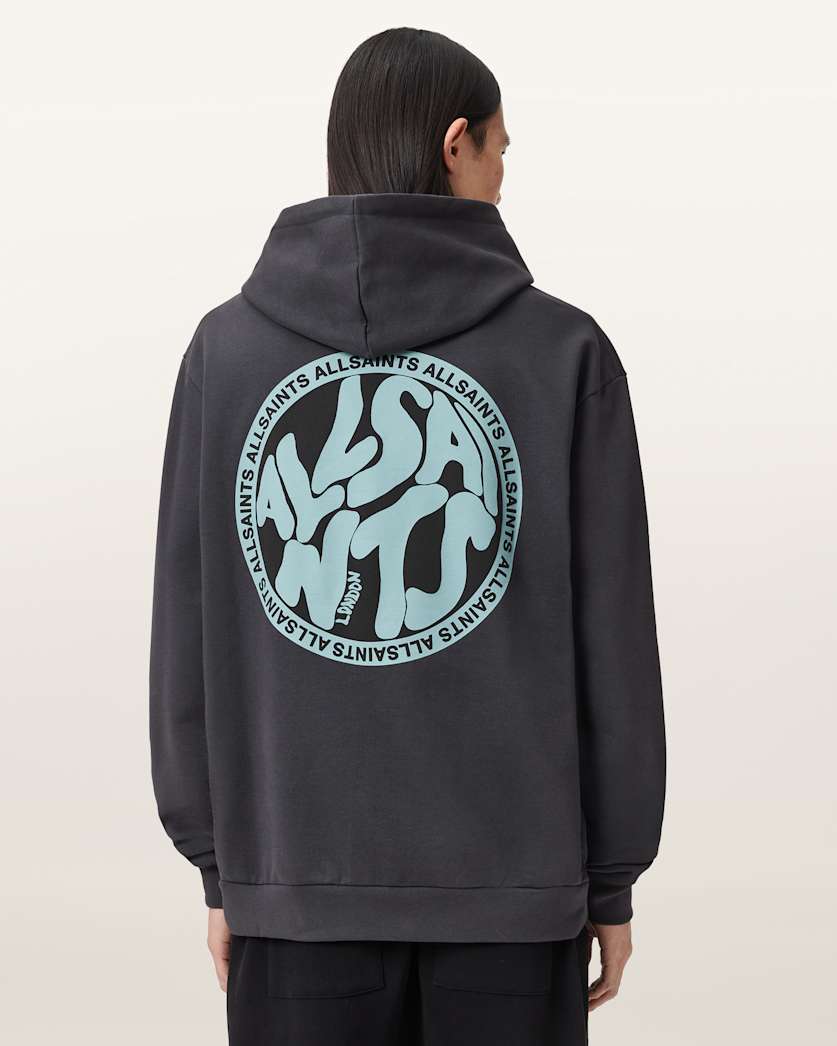 AllSaints Distortion Graphic Hoodie Washed Black/Blue