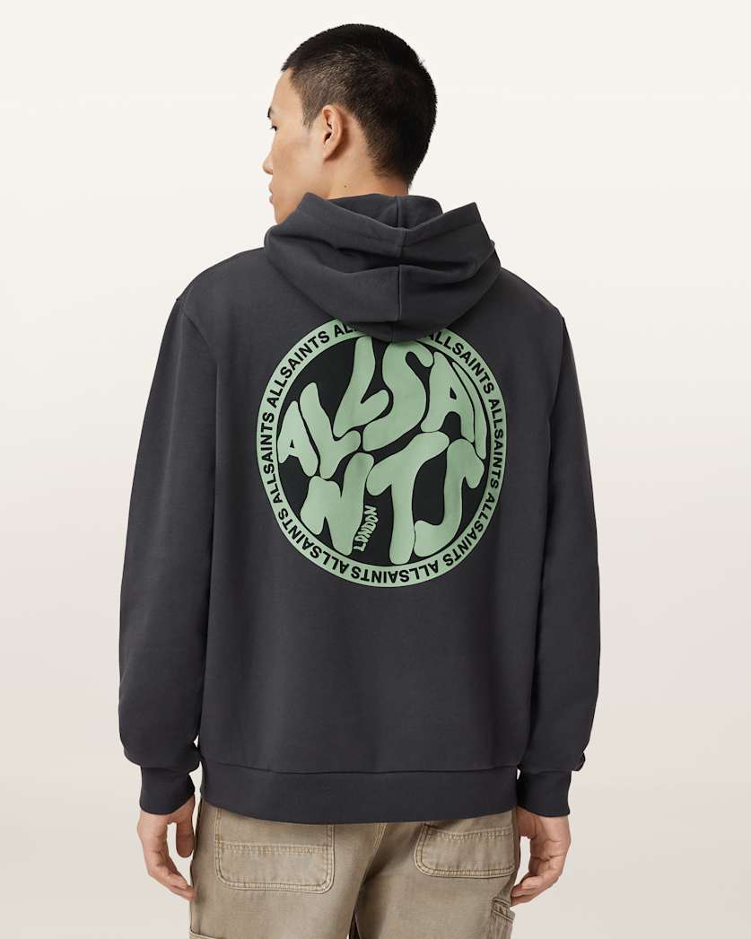 AllSaints Distortion Graphic Hoodie Washed Black/Blue